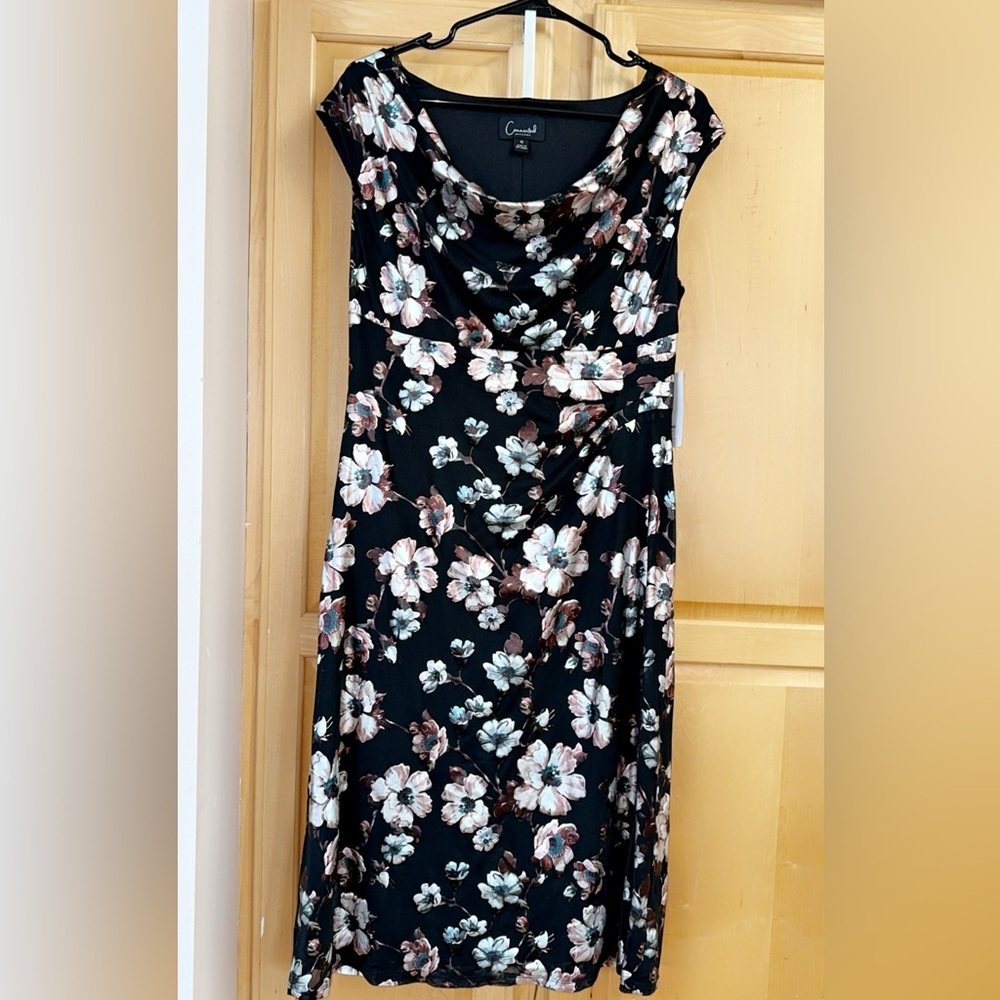 Connected Apparel Women’s Black Floral Print Cowl Neck Short Dress Size 12 NEW - Picture 5 of 11